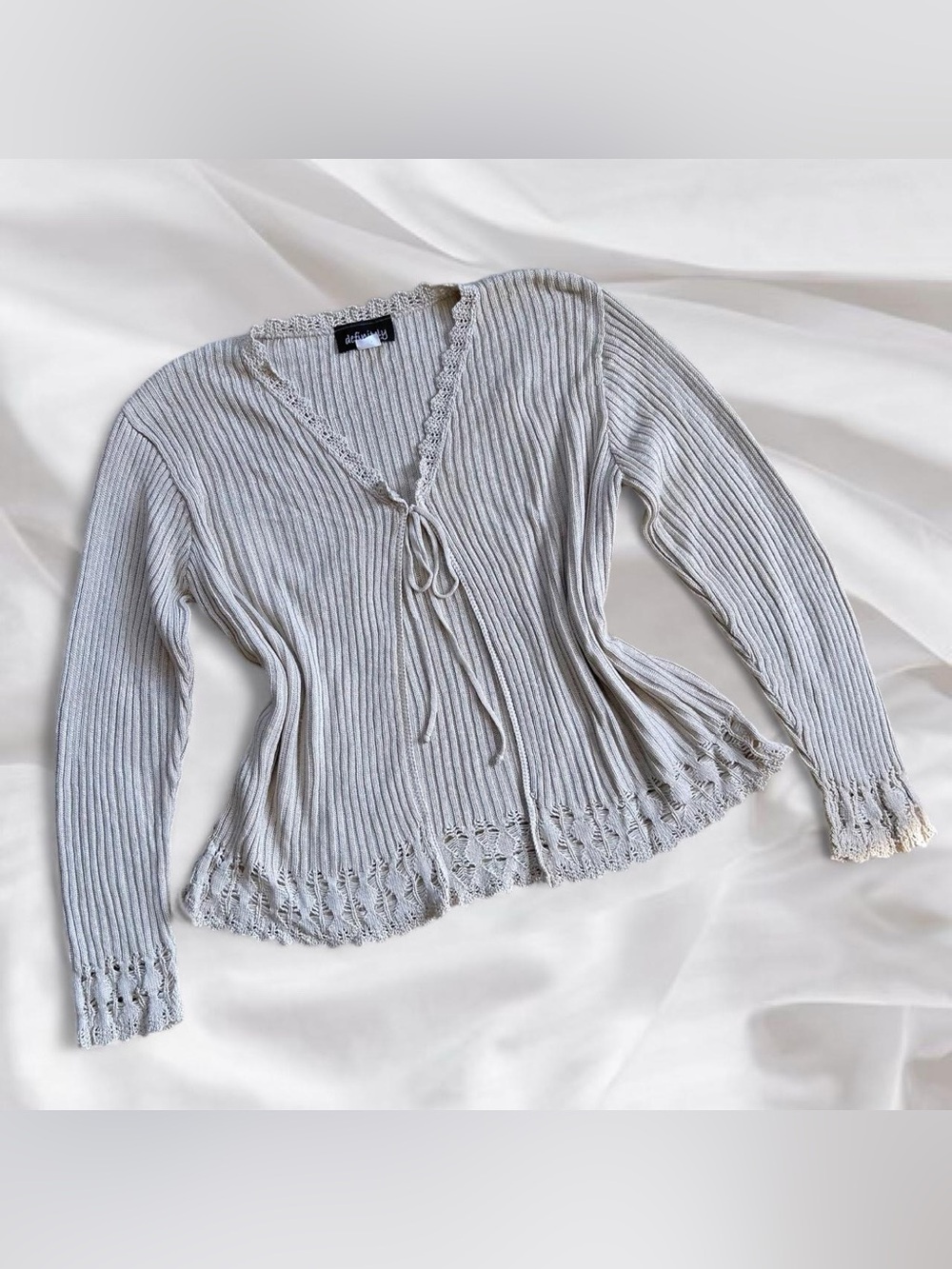 Y2K Tan Knit Tie Up Cardigan